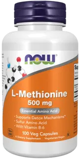 NOW Foods L-Methionine 500 мг Метионин - 100 веге капсули, 50 дози