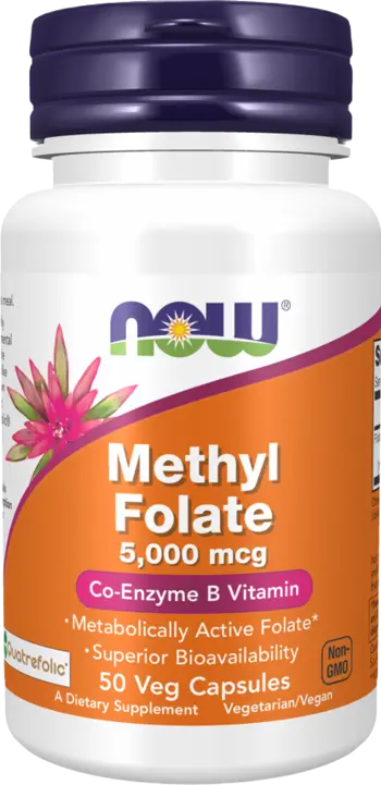 NOW Foods Methyl Folate 5000 мкг Метилфолат - 50 веге капсули, 50 дози