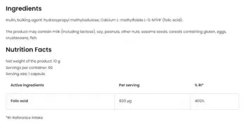 OstroVit Methylofolian Methyl Folate 5-MTHF Folic Acid 800 мкг Витамин Б-9 Фолиева Киселина - 60 капсули, 60 дози