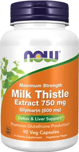 NOW Foods Milk Thistle Extract 750 мг Магарешки Бодил Силимарин - 90 веге капсули, 90 дози