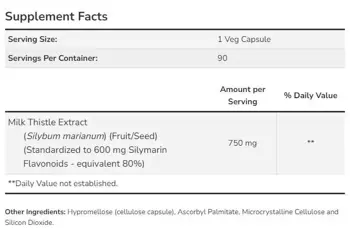 NOW Foods Milk Thistle Extract 750 мг Магарешки Бодил Силимарин - 90 веге капсули, 90 дози