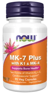 NOW Foods MK-7 Plus with Vitamin K1 & MK-4 Витамин МК7 - 90 веге капсули, 90 дози