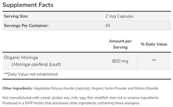 NOW Foods Moringa Leaf 400 mg Защита от свободни радикали