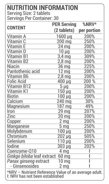 Dorian Yates Nutrition Multivitamin Complex Дневни Мултивитамини - 60 таблетки, 30 дози