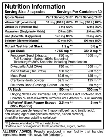 MUTANT TEST Стимулатор на тестостерона х 90 капсули, 30 Дози