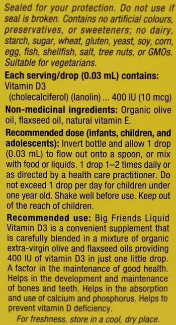 Natural Factors 400 IU Vitamin D3 Big Friends® Витамин D3 за Деца - 15 мл, 500 дози