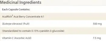 Natural Factors AcaiRich® 500 мг Acai Berry Concentrate 4:1 Акай - 90 капсули, 90 дози