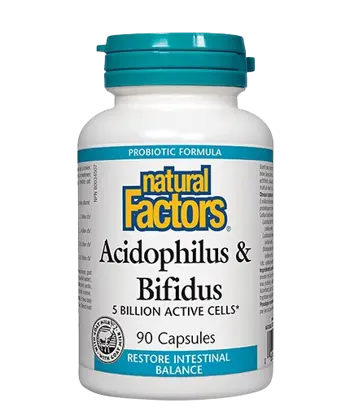 Natural Factors Acidophilus & Bifidus 5 Billion Active Cells Ацидофилус Бифидус 5 Милиарда Активни Пробиотици - 90 капсули, 90 дози