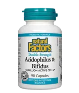 Natural Factors Acidophilus & Bifidus Double Strength 10 Billion Active Cells Ацидофилус Бифидус 10 Милиарда Активни Пробиотици - 90 капсули, 90 дози