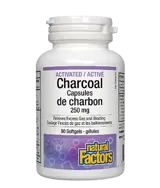 Natural Factors Activated Charcoal 250 мг Активен Въглен От Черупки на Кокосов Орех - 90 гел капсули, 90 дози