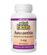 NATURAL FACTORS Astaxanthin 6 мг Астаксантин Мощна Антиоксидантна Защита за Клетките и Зрението - 60 гел капсули, 60 дози