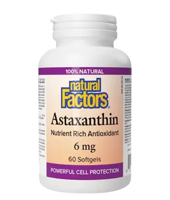 NATURAL FACTORS Astaxanthin 6 мг Астаксантин Мощна Антиоксидантна Защита за Клетките и Зрението - 60 гел капсули, 60 дози