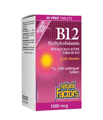 Natural Factors B12 Methylcobalamin 1000 мкг Витамин В12 (Метилкобаламин) - 210 подезични таблетки, 210 дози