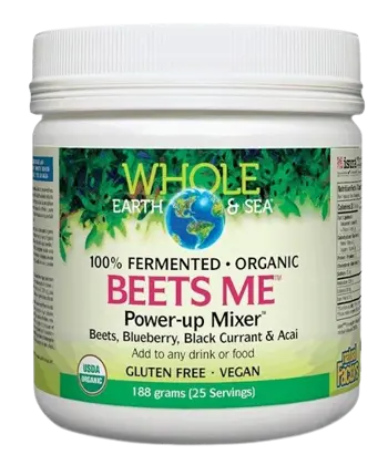 Natural Factors Beets Me™ Power-up Mixer™ Whole Earth & Sea® Формула от Червено Цвекло, Боровинки, Касис, Акай Бери - 188 грама, 25 дози