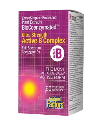 Natural Factors BioCoenzymated™ Active B-Complex Ultra Strength Биокоензимиран Витамин В Комплекс (високоусвоим) Плюс Холин, Инозитол & BioPQQ® - 60 веге капсули, 60 дози