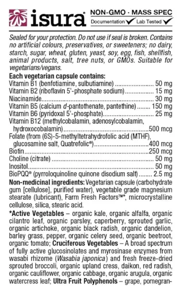 Natural Factors BioCoenzymated™ Active B-Complex Ultra Strength Биокоензимиран Витамин В Комплекс (високоусвоим) Плюс Холин, Инозитол & BioPQQ® - 60 веге капсули, 60 дози