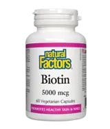 Natural Factors Biotin 5000 µg Биотин Коса, Кожа, Нокти - 60 веге капсули, 60 дози