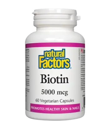 Natural Factors Biotin 5000 µg Биотин Коса, Кожа, Нокти - 60 веге капсули, 60 дози