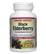Natural Factors Black Elderberry Standardized Черен Бъз Стандартизиран Екстракт - 60 бързоусвоими софтгел капсули, 60 дози