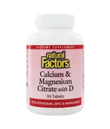 Natural Factors Calcium & Magnesium Citrate with D3 Калций с Магнезий (Цитрат) и Витамин D3 + Калий, Цинк и Манган - 90 таблетки, 90 дози