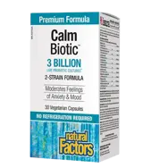 Natural Factors Calm Biotic® 3 Billion Live Probiotic Cultures, 2 Strains Пробиотик Срещу Стрес и Нервен Стомах 3 млрд. Активни Пробиотици, 2 щама - 30 веге капсули, 30 дози