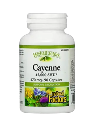 NATURAL FACTORS Cayenne 470 мг Лют Червен Пипер - 90 капсули, 90 дози