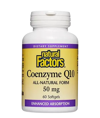 Natural Factors Coenzyme Q10 All-Natural Form Коензим Q10 (Антиоксидант и Кардиопротектор), 50 мг - 60 софтгел капсули, 30 дози