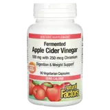 Natural Factors Fermented Apple Cider Vinegar 500 мг Plus Chromium 250 мкг Здравословно Тегло - Ябълков оцет 500 мг + Хром пиколинат 250 µg - 90 веге капсули, 90 дози