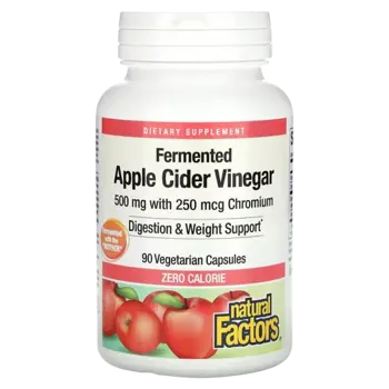 Natural Factors Fermented Apple Cider Vinegar 500 мг Plus Chromium 250 мкг Здравословно Тегло - Ябълков оцет 500 мг + Хром пиколинат 250 µg - 90 веге капсули, 90 дози