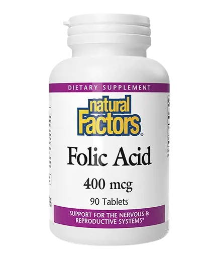 Natural Factors Folic Acid 400 мкг Репродуктивно Здраве Фолиева Киселина (Витамин В9) - 90 таблетки, 90 дози