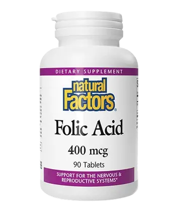 Natural Factors Folic Acid 400 мкг Репродуктивно Здраве Фолиева Киселина (Витамин В9) - 90 таблетки, 90 дози