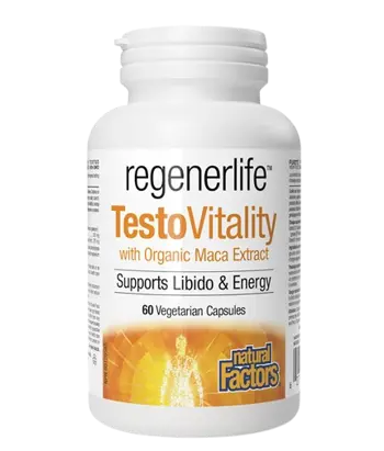 Natural Factors Формула за Мъже Regenerlife™ TestoVitality with Organic Maca Extract Тестостерон, Енергия и Мъжка Виталност - 60 веге капсули, 60 дози