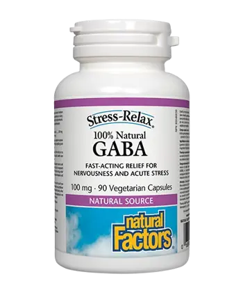 Natural Factors GABA 100 мг ГАБА 100% Natural Гама АминоБутирова Киселина - 90 веге капсули, 90 дози