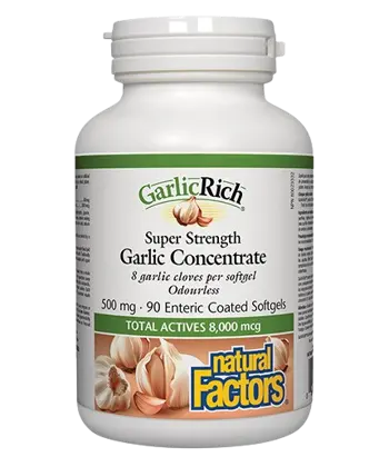 Natural Factors GarlicRich® Super Strenght Garlic Concentrate Чесън Супер Концентрат - 90 стомашно устойчиви софтгел капсули, 90 дози