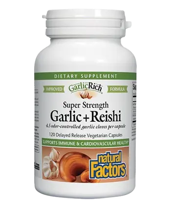 Natural Factors GarlicRich® Super Strength Garlic Plus Reishi Чесън + Рейши - 120 капсули, 120 дози