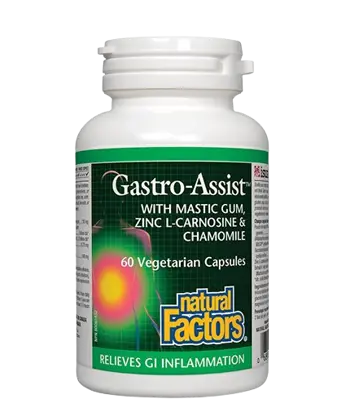 Natural Factors Gastro Assist™ Мастикс, Цинков Карнозин и Лайка за Спокоен Стомах - 60 веге капсули, 30 дози