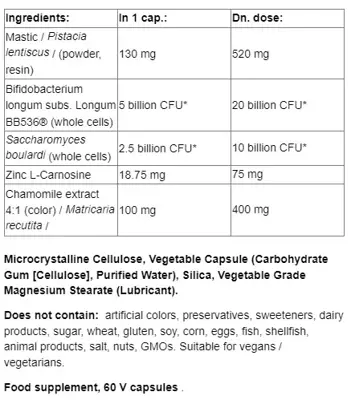 Natural Factors Gastro Assist™ Мастикс, Цинков Карнозин и Лайка за Спокоен Стомах - 60 веге капсули, 30 дози