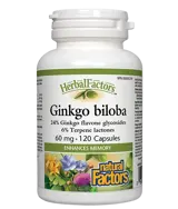 Natural Factors Ginkgo Biloba 60 мг Памет и Kонцентрация Гинко Билоба - 120 капсули, 60 дози