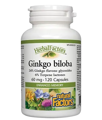 Natural Factors Ginkgo Biloba 60 мг Памет и Kонцентрация Гинко Билоба - 120 капсули, 60 дози