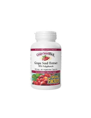 Natural Factors GrapeSeedRich 100 мг Grape Seed Extract Антиоксидант Гроздово Семе - 60 веге капсули, 30 дози