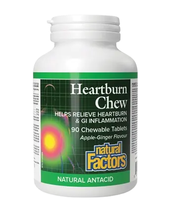Natural Factors Heartburn Chew Билков Aнтиацид Против Киселини - 90 дъвчащи таблетки, 30 дози