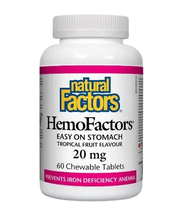 Natural Factors HemoFactors® 20 мг Желязо - 60 дъвчащи таблетки, 60 дози