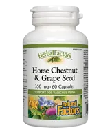 Natural Factors Horse Chestnut & Grape Seed 350 мг Див Кестен и Гроздово Семе Мощен Венотоник за Здрави Вени - 60 капсули, 30 дози