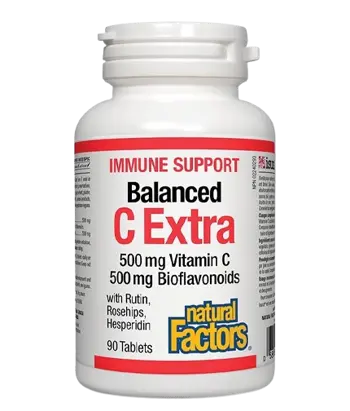 Natural Factors Immune Support Balanced C Extra 500 мг With Bioflavonoids 500 мг Антиоксидант, Имуностимулатор и Венотоник - 90 таблетки, 90 дози