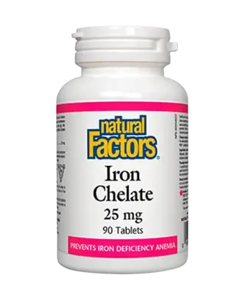 Natural Factors Iron Chelate 25 мг Желязо Хелат - 90 таблетки, 90 дози