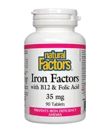 Natural Factors Iron Factors® Желязо с Витамин В12 и Фолиева Киселина - 90 таблетки, 90 дози