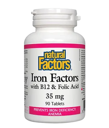 Natural Factors Iron Factors® Желязо с Витамин В12 и Фолиева Киселина - 90 таблетки, 90 дози