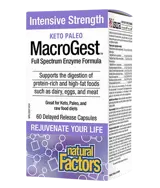 NATURAL FACTORS Keto Paleo MacroGest Храносмилателни Eнзими Подходящи за Kето и Палео Диета - 60 капсули с удължено освобождаване, 60 дози