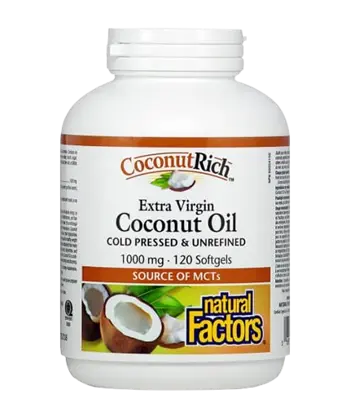 Natural Factors Кокосово масло 1000 мг CoconutRich™ Coconut Oil Extra Virgin - 120 гел капсули, 30 дози