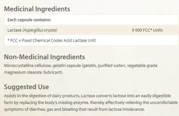 Natural Factors Lactase Enzyme 250 мг Лактаза Ензим - 60 капсули, 60 дози
